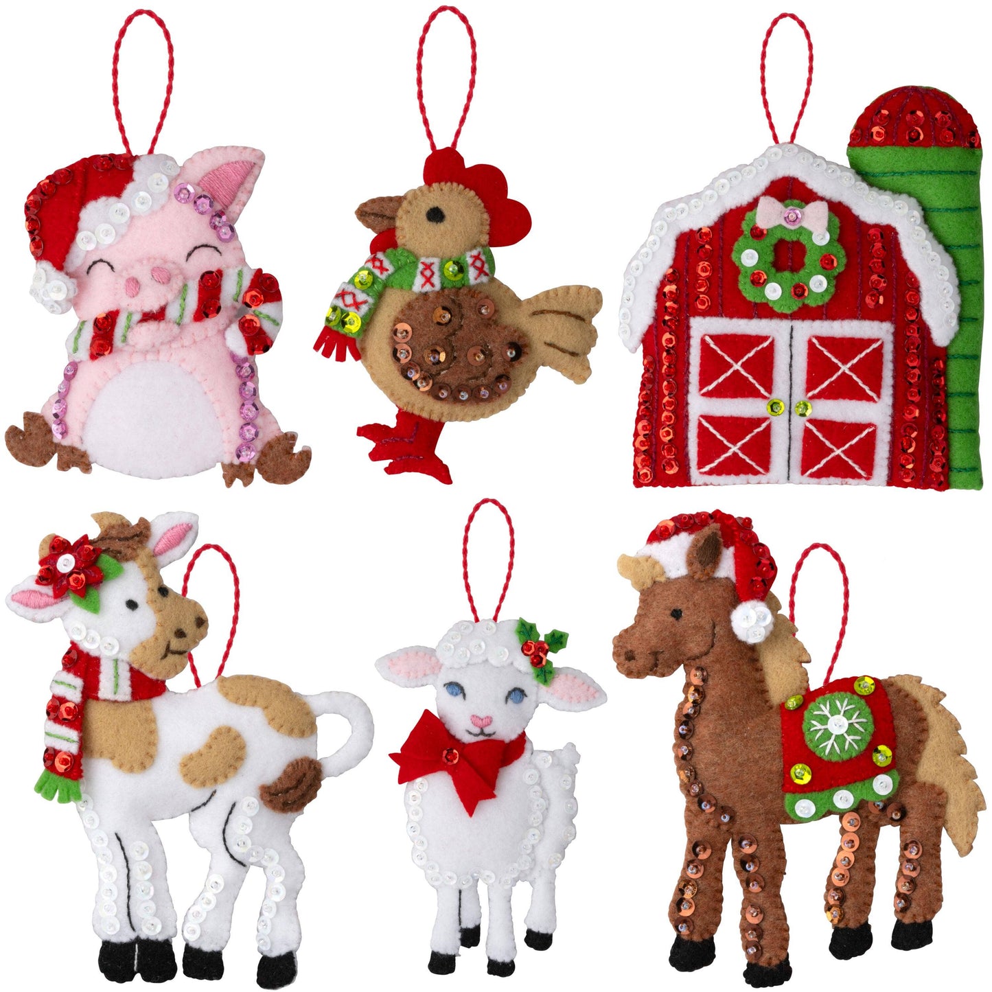 Bucilla Barnyard Cheer Felt Ornament Kit Set of 6