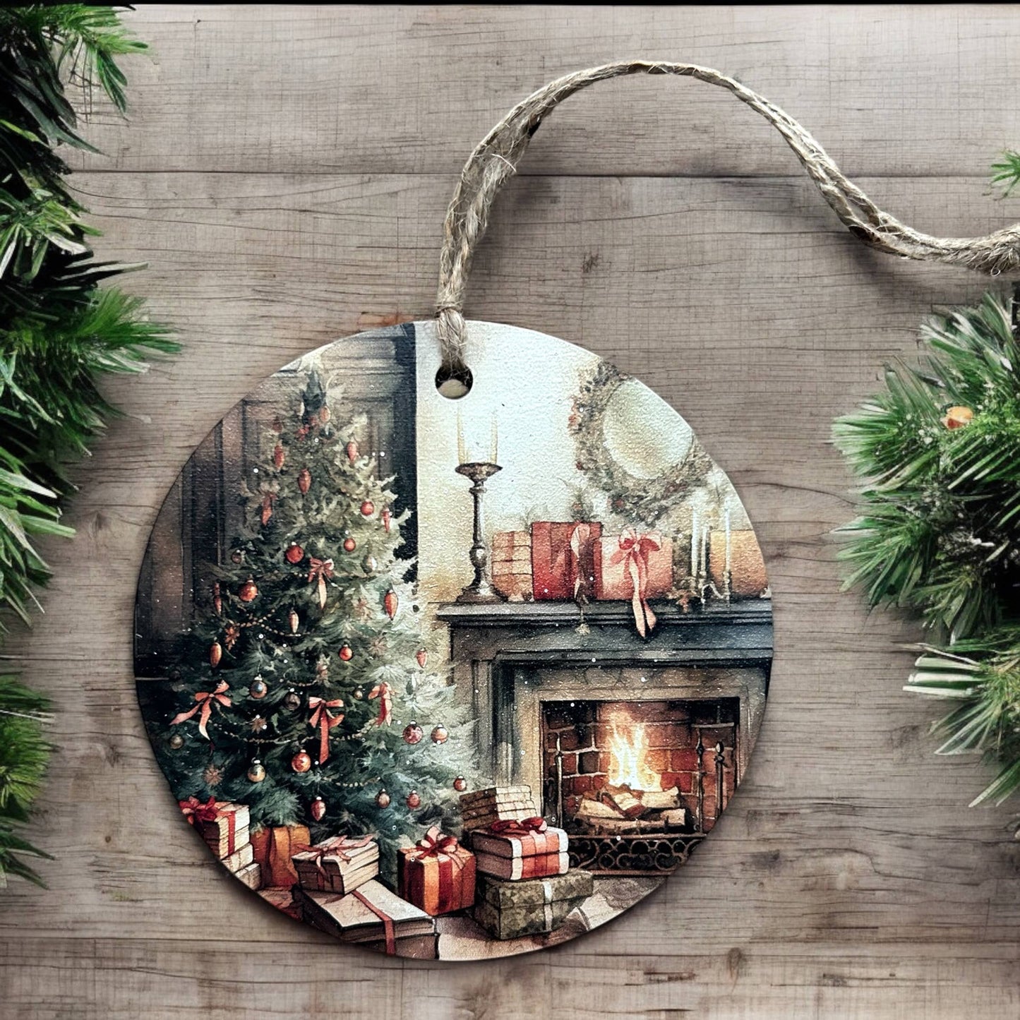 Christmas Morning - Vintage Style Wood Holiday Ornament- Inkwood Crafters