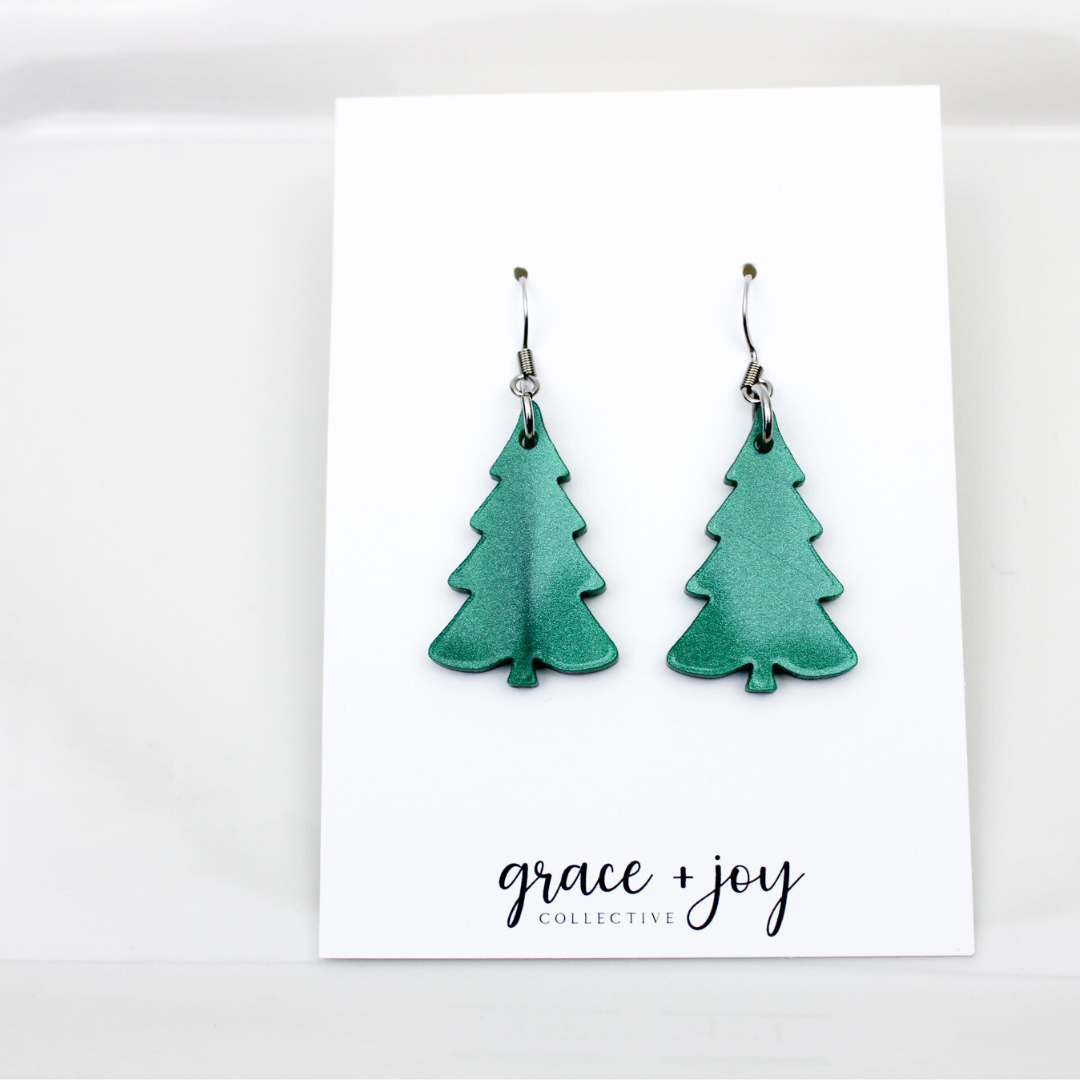 Evergreen Tree Dangle Earrings, Acrylic Earrings   : Dark Green