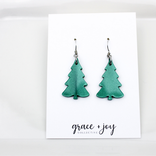 Evergreen Tree Dangle Earrings, Acrylic Earrings   : Dark Green