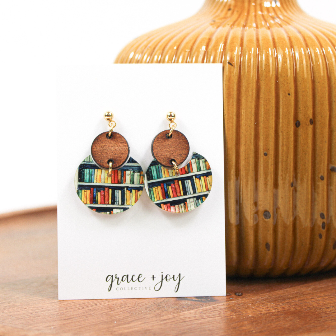 Bookshelf Dangle Earrings, Acrylic Earrings Booklover