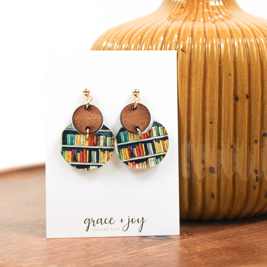 Bookshelf Dangle Earrings, Acrylic Earrings Booklover