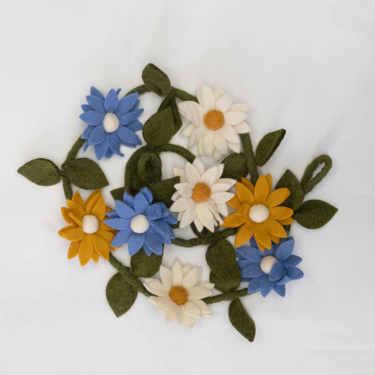 Garland - Felt Flowers - Blue, White and Yellow- The Winding Road