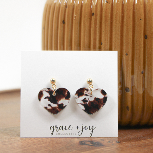 Cow print heart Dangle Earrings, Acrylic Earring