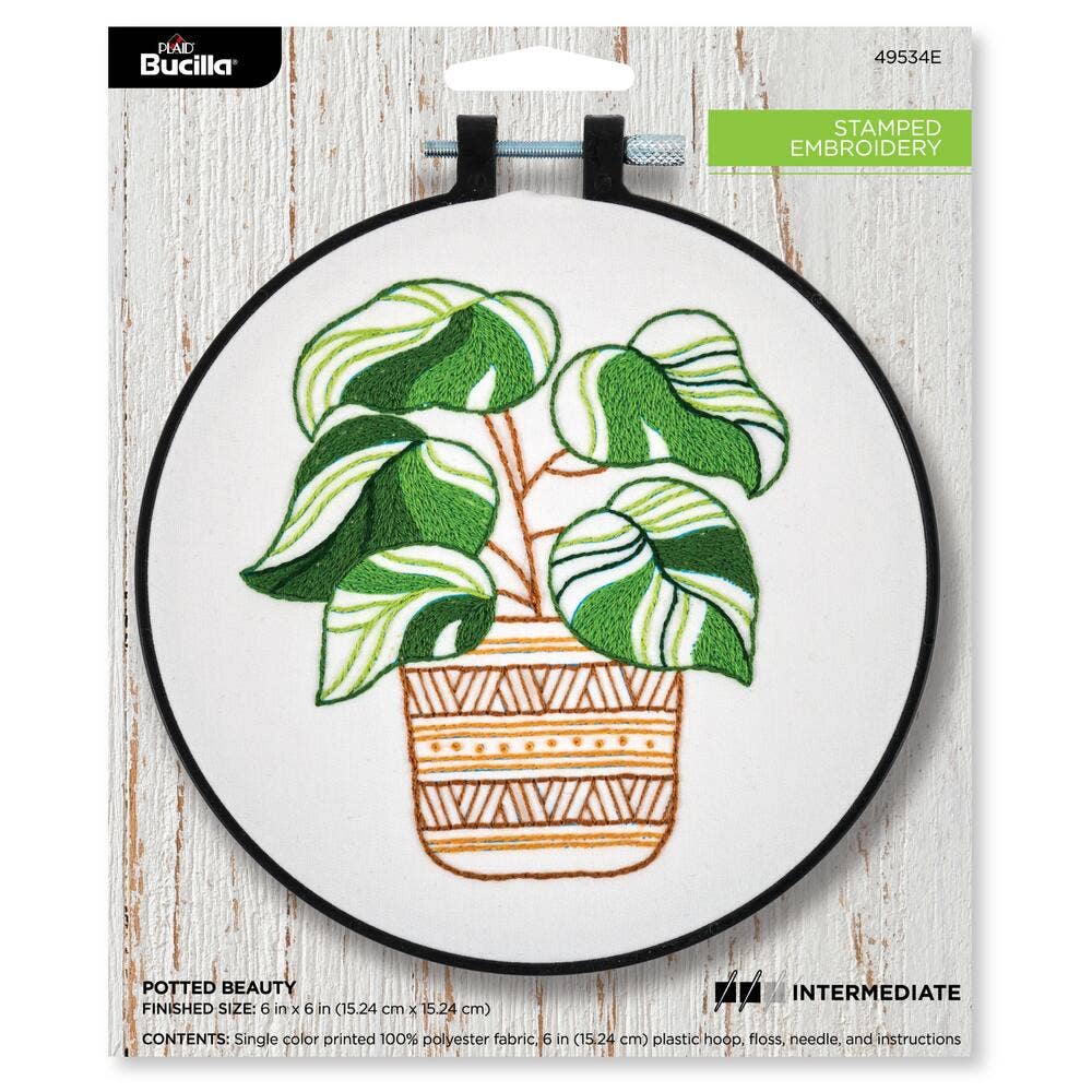Bucilla Stamped Embroidery Kit 6" Potted Beauty