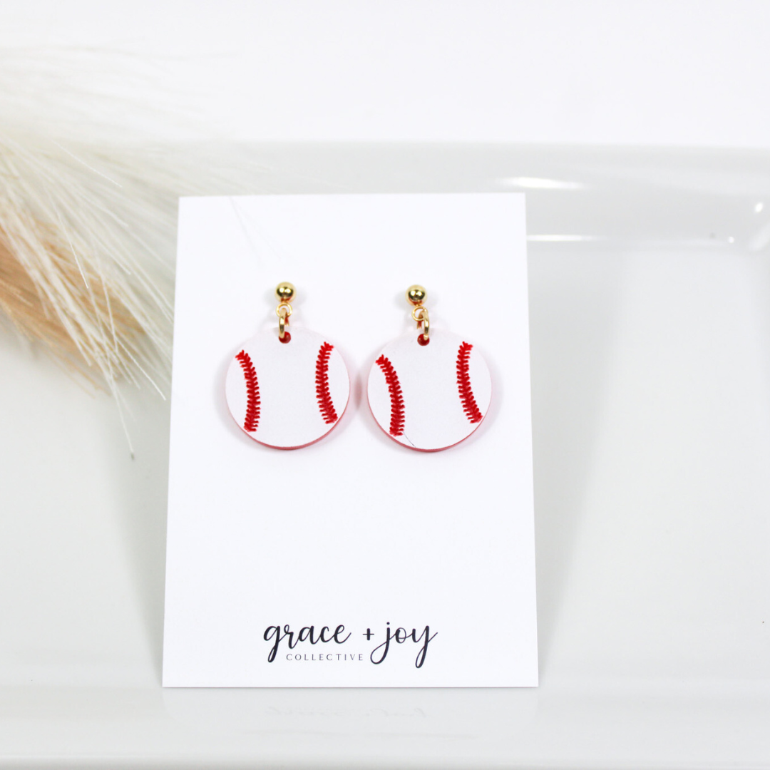 Baseball Earrings, Acrylic Earrings