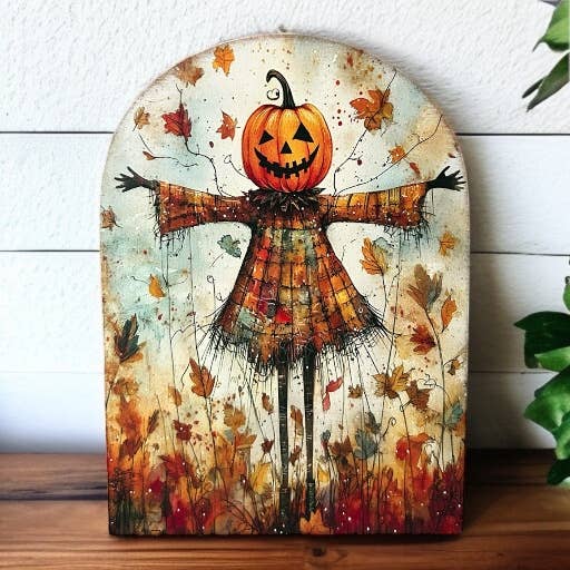 Folk Art Scarecrow Wood Arch-Halloween 2025 Fall Decor