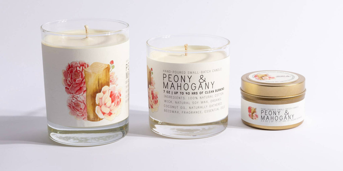 Peony & Mahogany - Medium Glass - Just Bee Candle