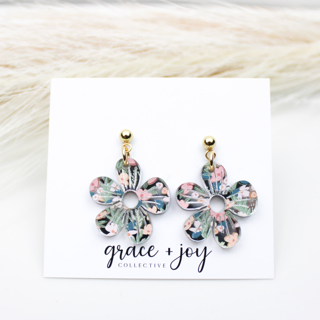 Spring Floral Earrings, Flower Acrylic Earrings