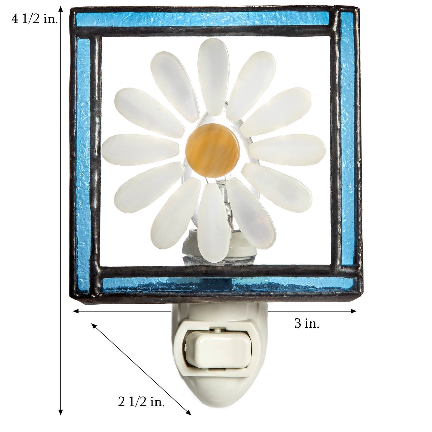 Daisy Fused Glass Flower Night Light with Blue Trim