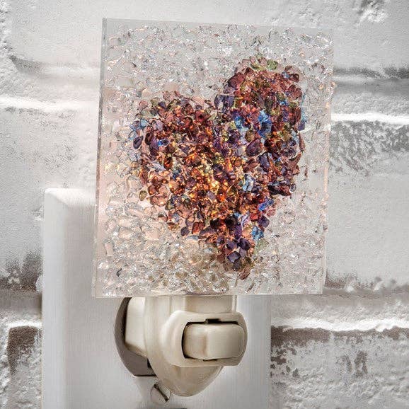 Ntl 187 Fused Glass Heart Night Light - J Devlin Glass Art & Bert Anderson Collection