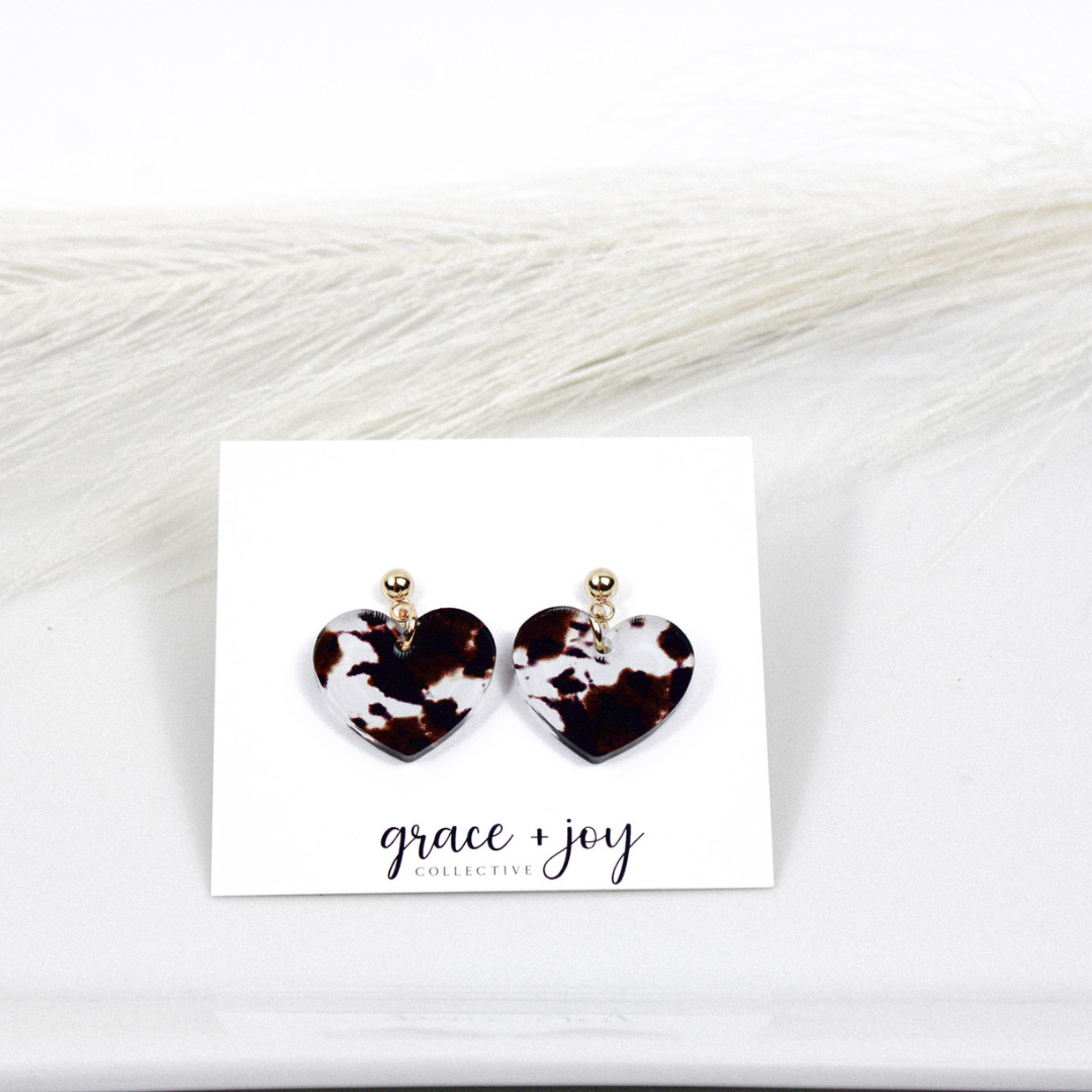 Cow print heart Dangle Earrings, Acrylic Earring