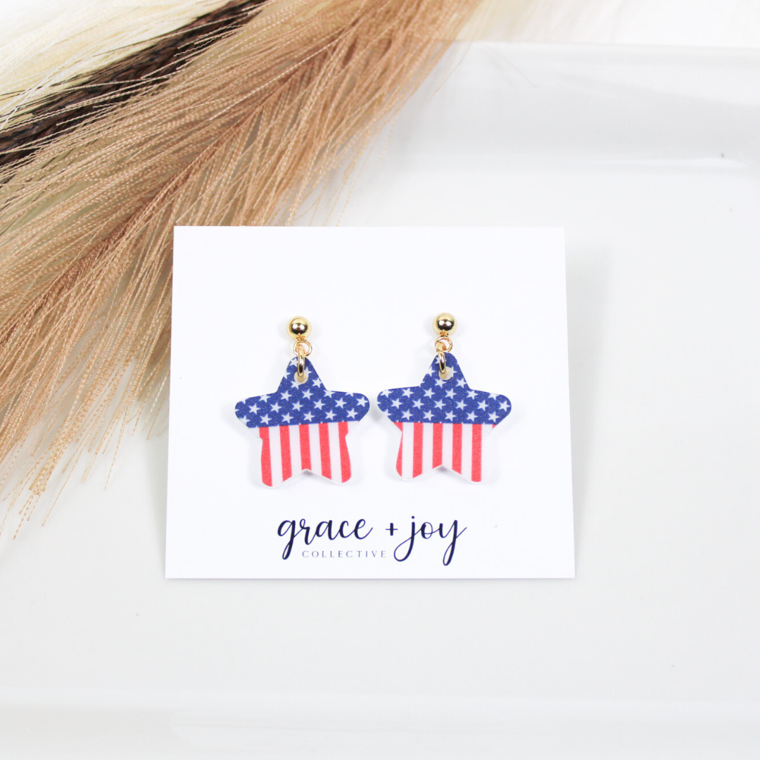 US Flag Earrings, 4th of July Patriotic Acrylic Earrings