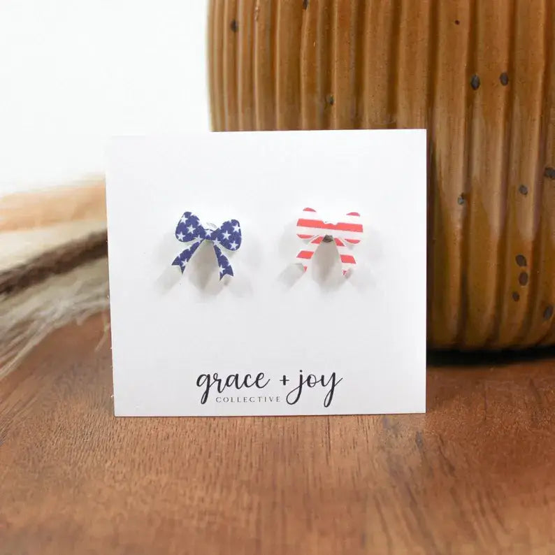 US Flag Bow Stud Earring, Acrylic Earrings