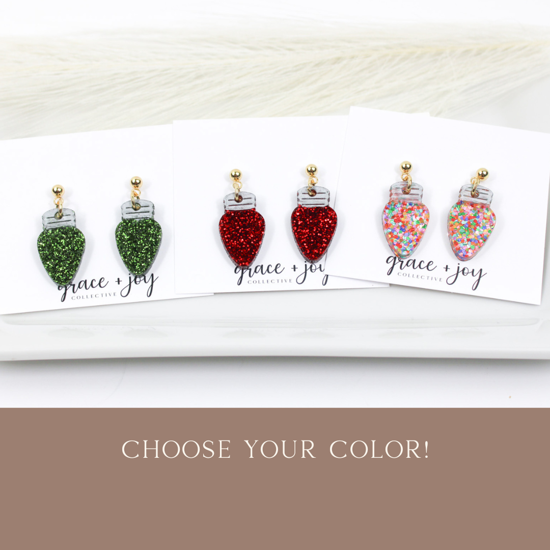 Christmas bulb Dangle Earrings, Christmas light acrylic : Multi-Colored
