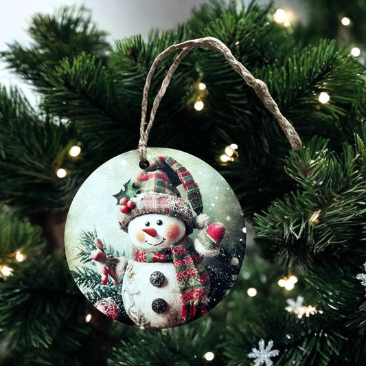 Vintage Snowman - Cute Wood Christmas Ornament - Inkwood Crafters