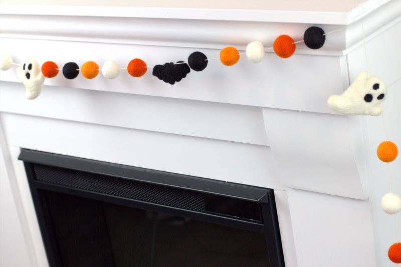 Ghost & Bat Halloween Fall Garland- Orange Black & White