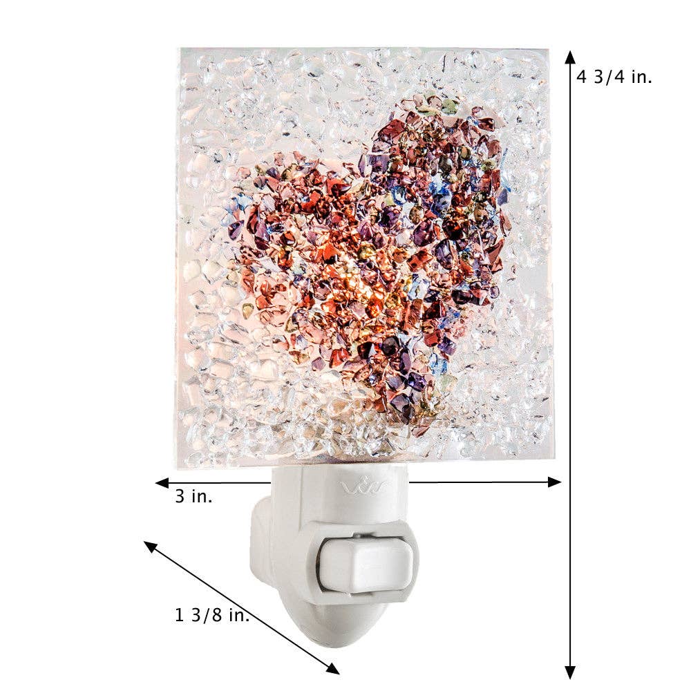 Ntl 187 Fused Glass Heart Night Light - J Devlin Glass Art & Bert Anderson Collection