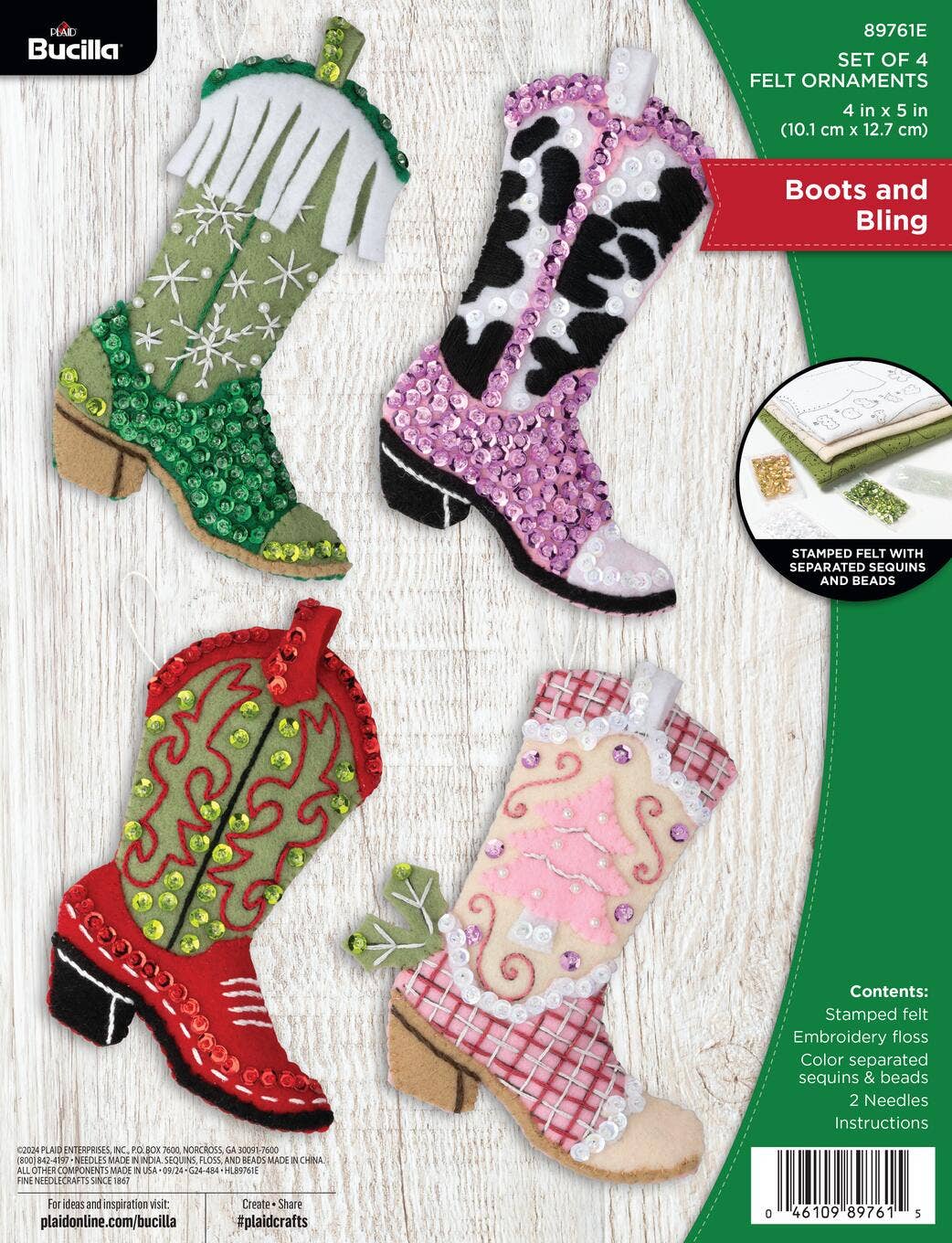 Bucilla Boots & Bling Felt Ornament Kit Set of 4