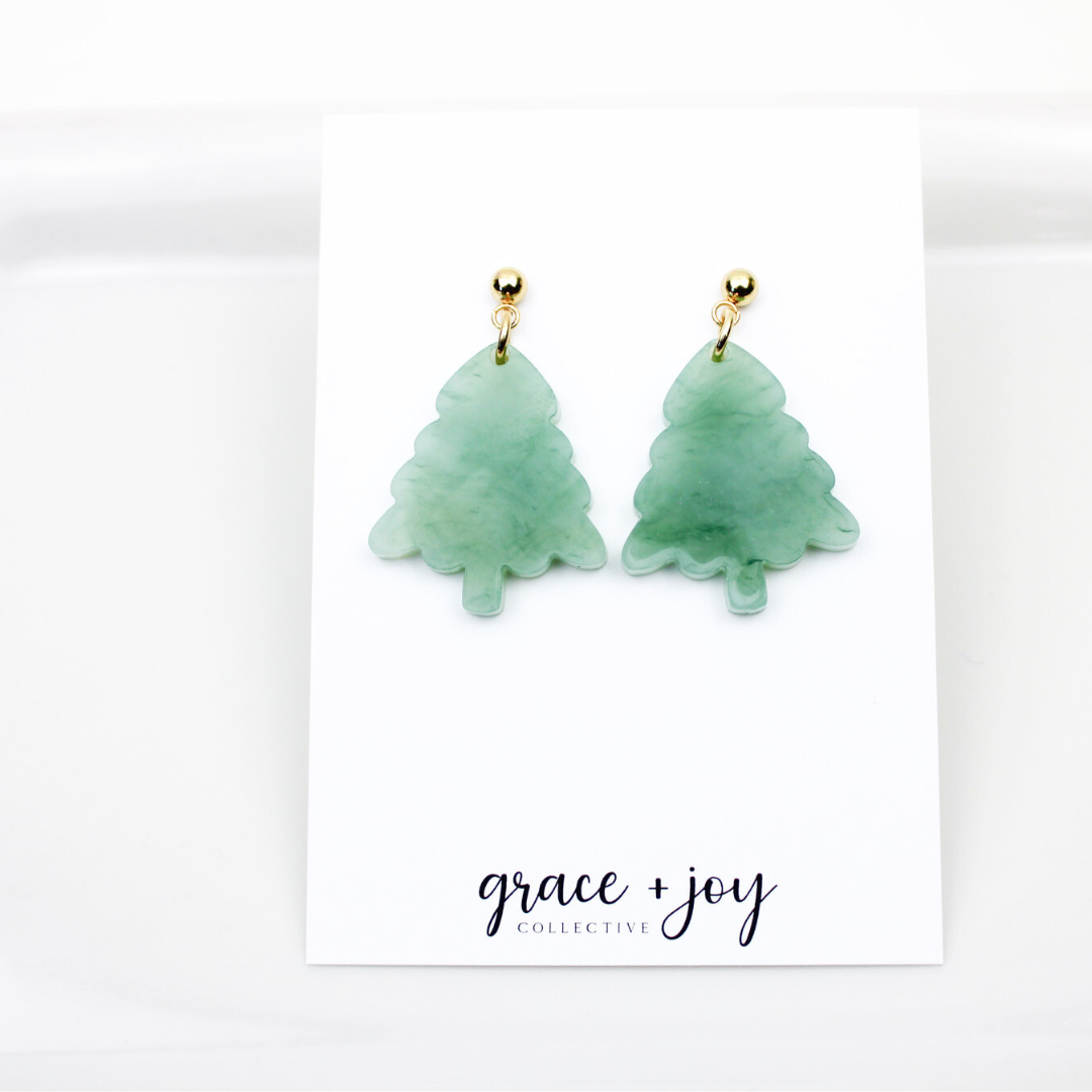 Evergreen Tree Dangle Earrings, Acrylic Earrings   : Dark Green