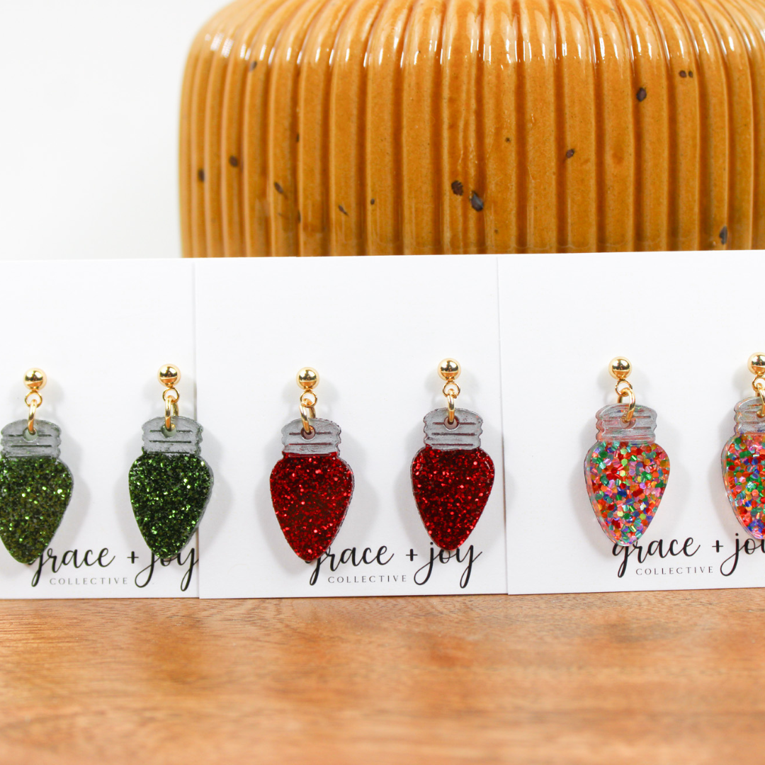 Christmas bulb Dangle Earrings, Christmas light acrylic : Multi-Colored