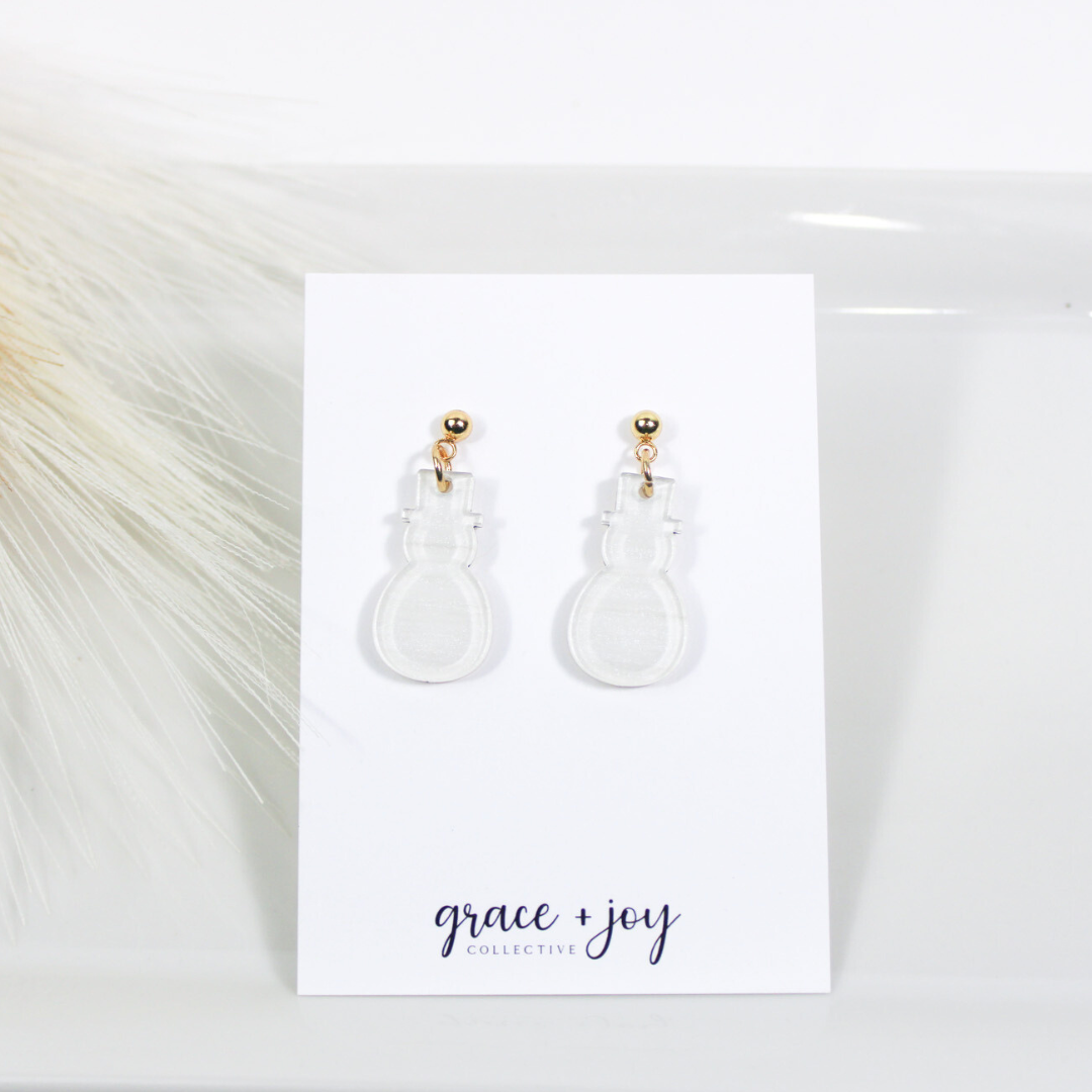 White snowman Dangle Earrings, Acrylic Earrings