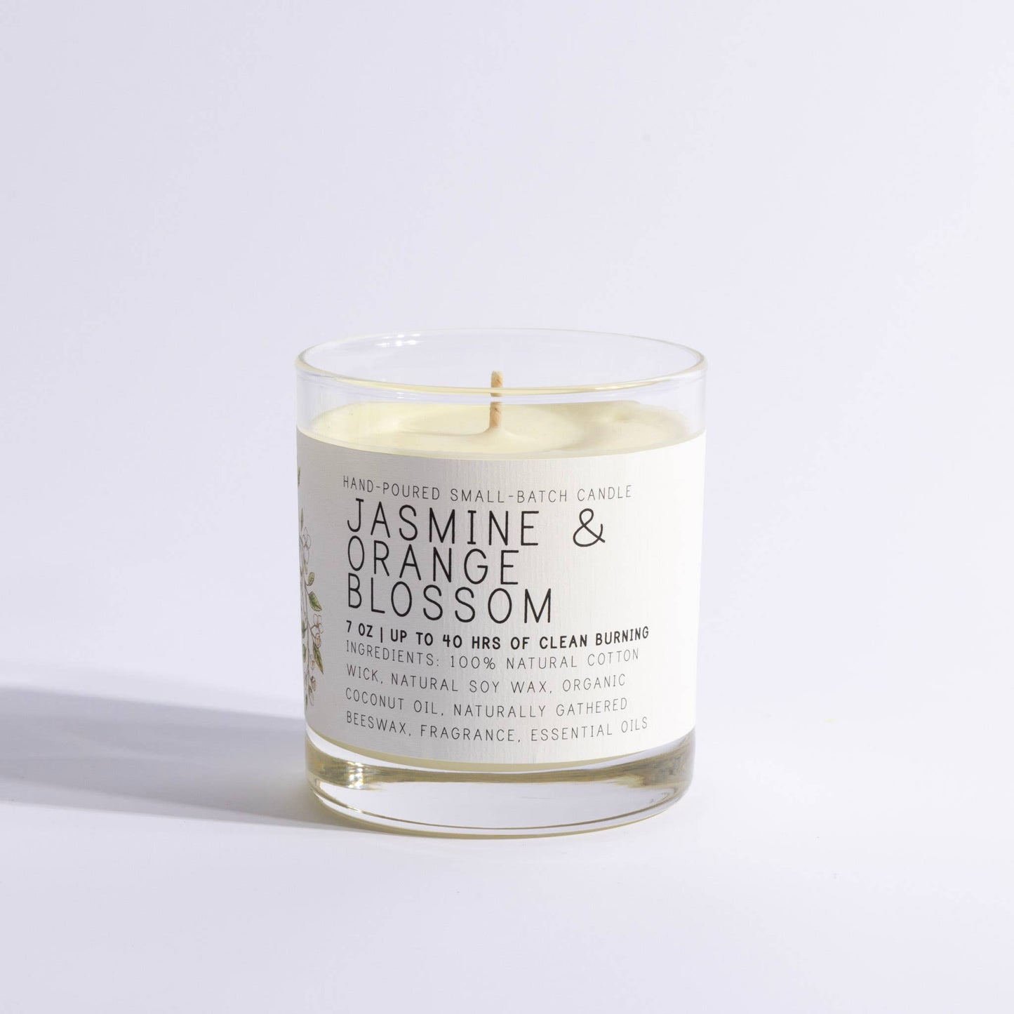 Jasmine & Orange Blossom - Medium Glass  - Just Bee Candle: Medium Glass (up to 40 hrs of clean burning)