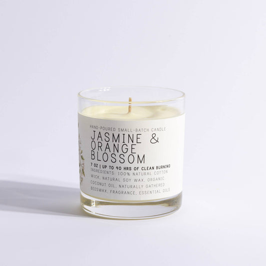 Jasmine & Orange Blossom - Medium Glass  - Just Bee Candle: Medium Glass (up to 40 hrs of clean burning)