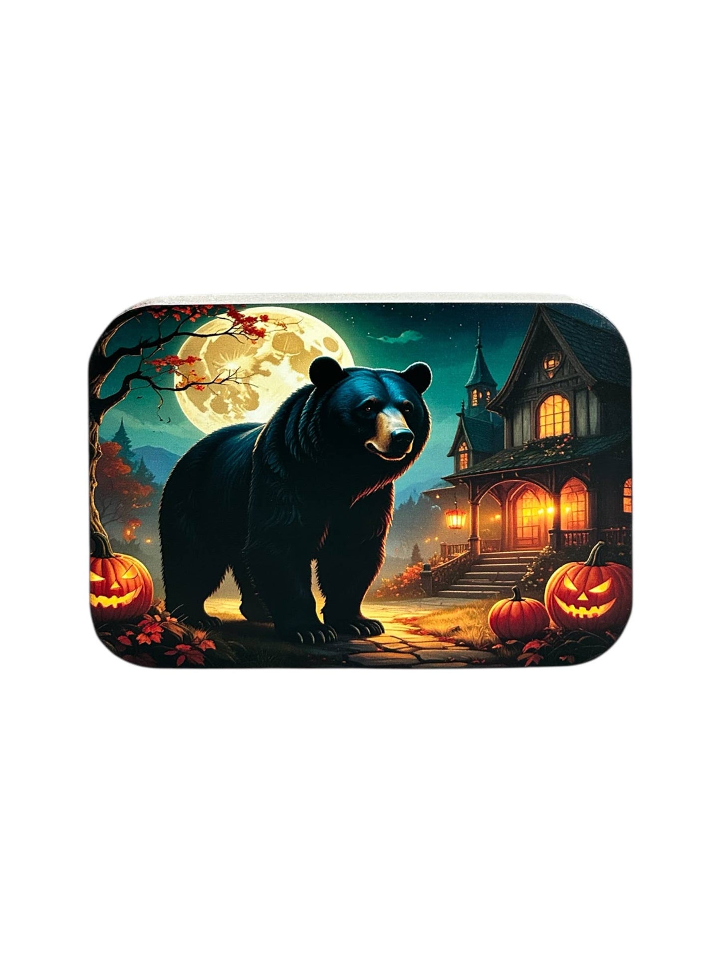 Bear Under Moon- Halloween 2025 Fall Decor Rustic Wood Sign
