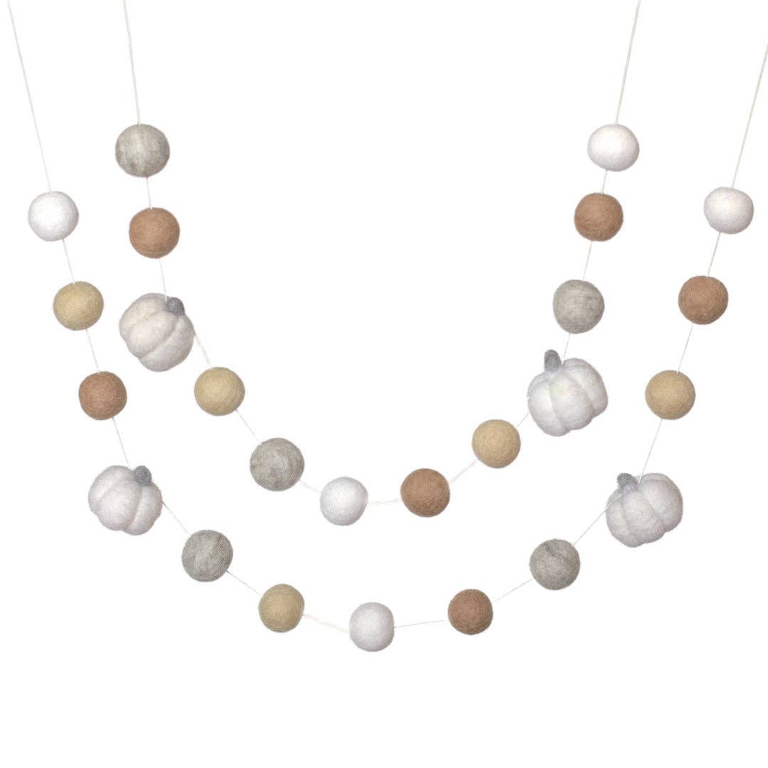 Felt Pumpkin Garland in Neutrals- White, Gray, Cream- Fall