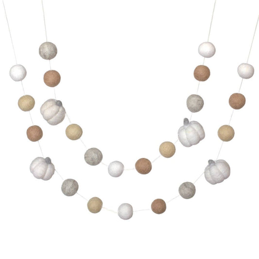 Felt Pumpkin Garland in Neutrals- White, Gray, Cream- Fall - Matthew + Mae