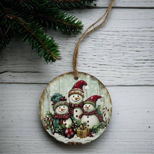 Snowman Family - Wood Holiday Ornament Vintage Decor- Inkwood Crafters